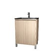 AURLANE - Meuble de salle de bains 60 cm 2 Portes Chêne Clair + Vasque Céramique Noire - XENOS - vignette