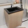 AURLANE - Meuble de salle de bains 60 cm 2 Portes Chêne Clair + Vasque Céramique Noire - XENOS - vignette