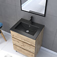AURLANE - Pack Meuble SDB 60cm sur pieds 3 tiroirs Chene_Vasque noire + Miroir - TIMBER 60_Pack13 - vignette