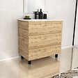 AURLANE - Meuble de salle de bains 80cm 3 Tiroirs_Chêne Naturel + Vasque céramique blanche - TIMBER 80 - vignette