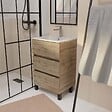 AURLANE - Meuble de salle de bains 50 cm TIMBER - Décor Chêne Naturel 3 tiroirs avec Vasque blanche - vignette