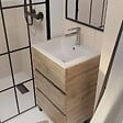 AURLANE - Meuble de salle de bains 50 cm TIMBER - Décor Chêne Naturel 3 tiroirs avec Vasque blanche - vignette