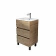AURLANE - Meuble de salle de bains 50 cm TIMBER - Décor Chêne Naturel 3 tiroirs avec Vasque blanche - vignette