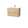 AURLANE - Pack Meuble Salle de Bains 80 cm Chêne Clair, 2 tiroirs avec Vasque Céramique - XENOS - vignette