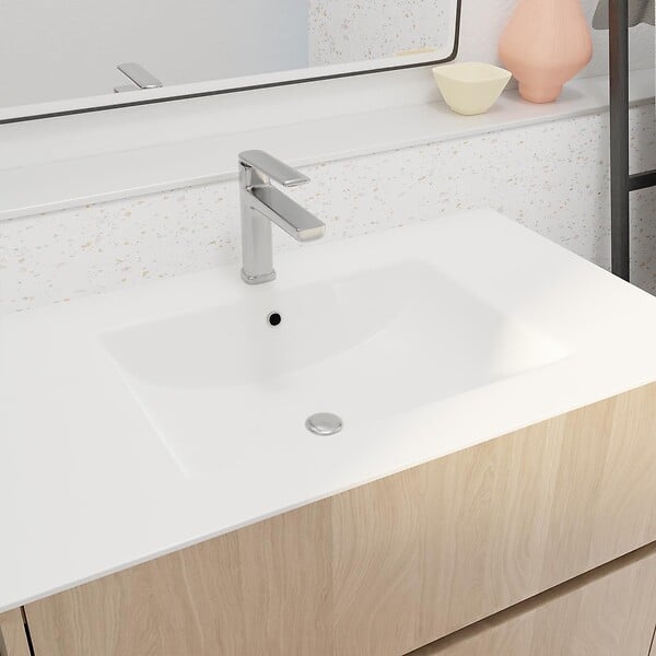 AURLANE - Pack Meuble Salle de Bains 80 cm Chêne Clair, 2 tiroirs avec Vasque Céramique - XENOS - large