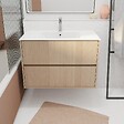 AURLANE - Pack Meuble Salle de Bains 80 cm Chêne Clair, 2 tiroirs avec Vasque Céramique - XENOS - vignette