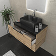 AURLANE - Meuble salle de bains 80 cm 2 tiroirs - Chêne et noir - Vasque rectangle - Miroir Led - OMEGA - vignette