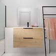 AURLANE - Meuble de Salle de Bains 60cm Suspendu Decor Bois Clair 2 Tiroirs - Vasque Blanche - ELEMENTARY - vignette