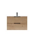 AURLANE - Meuble de Salle de Bains 60cm Suspendu Decor Bois Clair 2 Tiroirs - Vasque Blanche - ELEMENTARY - vignette