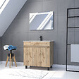 AURLANE - Meuble salle de bain 80x80 -Finition chene naturel + vasque blanche + miroir Led- TIMBER 80 - Pack26 - vignette