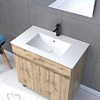 AURLANE - Meuble salle de bain 80x80 -Finition chene naturel + vasque blanche + miroir Led- TIMBER 80 - Pack26 - vignette