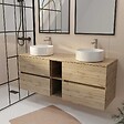 AURLANE - Meuble de Salle de Bains 140 TIMBER Décor Chêne 4 tiroirs et module - Vasques Blanches 36cm - vignette
