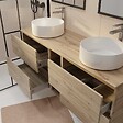 AURLANE - Meuble de Salle de Bains 140 TIMBER Décor Chêne 4 tiroirs et module - Vasques Blanches 36cm - vignette