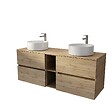 AURLANE - Meuble de Salle de Bains 140 TIMBER Décor Chêne 4 tiroirs et module - Vasques Blanches 36cm - vignette