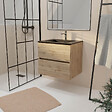 AURLANE - Meuble de salle de bains 60 cm 2 Tiroirs Chêne Naturel + Vasque Céramique Noire - TIMBER - vignette