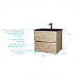 AURLANE - Meuble de salle de bains 60 cm 2 Tiroirs Chêne Naturel + Vasque Céramique Noire - TIMBER - vignette