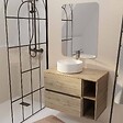 AURLANE - Meuble salle de bains 80 TIMBER Décor Chêne Tiroirs + Module - Vasque Blanche - Miroir 60x80 - vignette