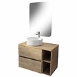 AURLANE - Meuble salle de bains 80 TIMBER Décor Chêne Tiroirs + Module - Vasque Blanche - Miroir 60x80 - vignette