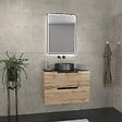 AURLANE - Meuble salle de bains 80 cm 2 tiroirs - Chêne et noir - Vasque ronde - Miroir Black Led - OMEGA - vignette
