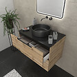 AURLANE - Meuble salle de bains 80 cm 2 tiroirs - Chêne et noir - Vasque ronde - Miroir Black Led - OMEGA - vignette
