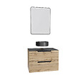 AURLANE - Meuble salle de bains 80 cm 2 tiroirs - Chêne et noir - Vasque ronde - Miroir Black Led - OMEGA - vignette