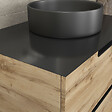 AURLANE - Meuble salle de bains 80 cm 2 tiroirs - Chêne et noir - Vasque ronde - Miroir Black Led - OMEGA - vignette