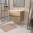 AURLANE - Meuble de salle de bains suspendu 70 cm TIMBER - Décor Chêne Naturel 2 tiroirs avec Vasque blanche - vignette