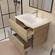 AURLANE - Meuble de salle de bains suspendu 70 cm TIMBER - Décor Chêne Naturel 2 tiroirs avec Vasque blanche - vignette
