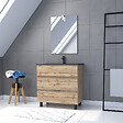 AURLANE - Meuble salle de bain 80x60 - Finition chene naturel + vasque noire + miroir Led - TIMBER 80 - Pack43 - vignette