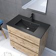 AURLANE - Meuble salle de bain 80x60 - Finition chene naturel + vasque noire + miroir Led - TIMBER 80 - Pack43 - vignette