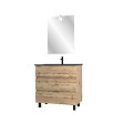 AURLANE - Meuble salle de bain 80x60 - Finition chene naturel + vasque noire + miroir Led - TIMBER 80 - Pack43 - vignette