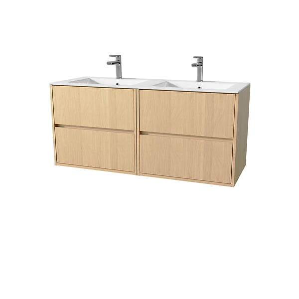 AURLANE - Pack Meuble Salle de Bains 120 cm Chêne Clair, 4 tiroirs avec Vasque Céramique - XENOS - large