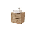 AURLANE - Meuble Salle de Bains 80cm 2 Tiroirs Chêne Naturel + Vasque Carrée 38x38x13cm Blanche Effet Marbre - vignette