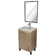 AURLANE - Meuble de Salle de Bains 50 cm Décor Chêne Naturel - Vasque Blanche et Miroir 50x70 avec Cadre Noir - vignette