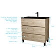 AURLANE - Meuble de salle de bains 80 cm 3 Tiroirs Chêne Naturel + Vasque Céramique Noire - TIMBER - vignette