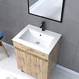 AURLANE - Meuble salle de bains 60cm décor chene naturel 2 portes - Vasque blanche et Miroir - TIMBER - vignette