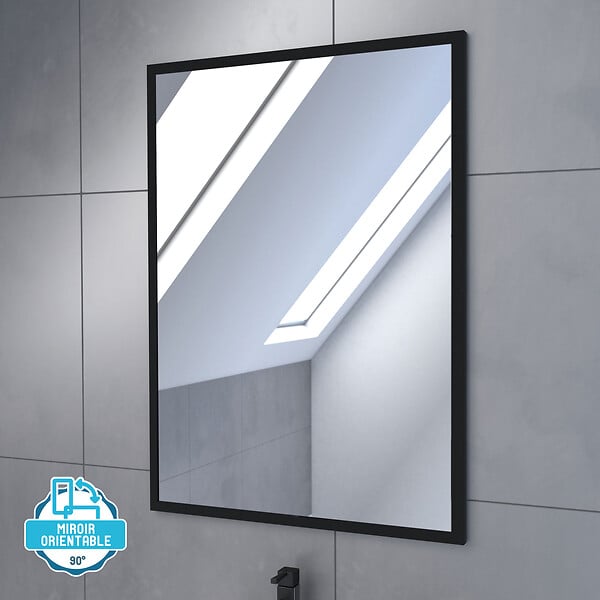 AURLANE - Meuble salle de bains 60cm décor chene naturel 2 portes - Vasque blanche et Miroir - TIMBER - large