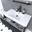 AURLANE - Meuble de salle de bain 80x50cm NOIR MAT - 2 tiroirs Noir mat - vasque blanche - STRUCTURA P054 - vignette