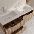 AURLANE - Meuble de Salle de Bains LEON 120cm Décor Bois - 4 Tiroirs en MDF Ondulés - Vasque à encastrer - vignette