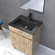 AURLANE - Meuble salle de bain 60x80 - Finition chene naturel + vasque noire + miroir Led - TIMBER 60 - Pack19 - vignette
