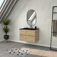 AURLANE - Meuble Salle de Bains 80cm 2 Tiroirs Chêne Naturel + Vasque Noire et Miroir Ovale - vignette