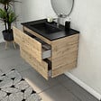 AURLANE - Meuble Salle de Bains 80cm 2 Tiroirs Chêne Naturel + Vasque Noire et Miroir Ovale - vignette