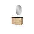 AURLANE - Meuble Salle de Bains 80cm 2 Tiroirs Chêne Naturel + Vasque Noire et Miroir Ovale - vignette