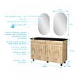 AURLANE - Meuble Salle de Bains 120cm 4 Portes Chêne Naturel + Vasque Noire et Miroirs Ovales - vignette