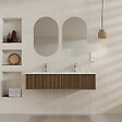 AURLANE - Meuble Salle de Bains YUKI 120 2 Tiroirs Décor Chêne et Noir - Vasque Blanche - Miroirs Ovales 50x80 - vignette