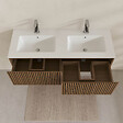 AURLANE - Meuble Salle de Bains YUKI 120 2 Tiroirs Décor Chêne et Noir - Vasque Blanche - Miroirs Ovales 50x80 - vignette
