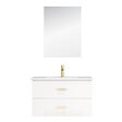 AURLANE - Meuble Salle de Bains 80 cm Laqué Blanc et Or Doré à Tiroirs avec Vasque Céramique et Miroir - vignette