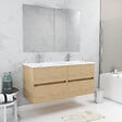 AURLANE - Meuble Salle de Bains 120 cm Chêne Clair 4 Tiroirs, Vasque, Miroirs 60x80 et Réglettes Led - XENOS - vignette