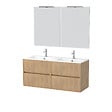 AURLANE - Meuble Salle de Bains 120 cm Chêne Clair 4 Tiroirs, Vasque, Miroirs 60x80 et Réglettes Led - XENOS - vignette