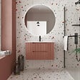 AURLANE - Meuble de Salle de Bains LEON 80cm Terracotta - 2 Tiroirs en MDF Ondulés - Vasque à encastrer - vignette